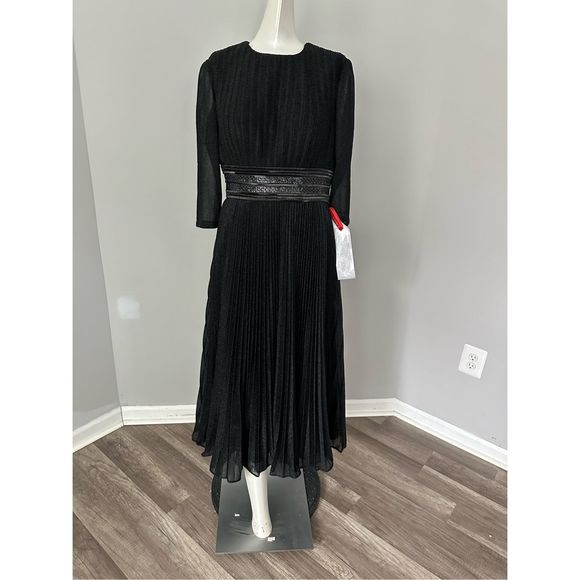 MAC DUGGAL SHIMMERING 3/4 SLEEVE A-LINE MIDI DRESS - Picture 4 of 10